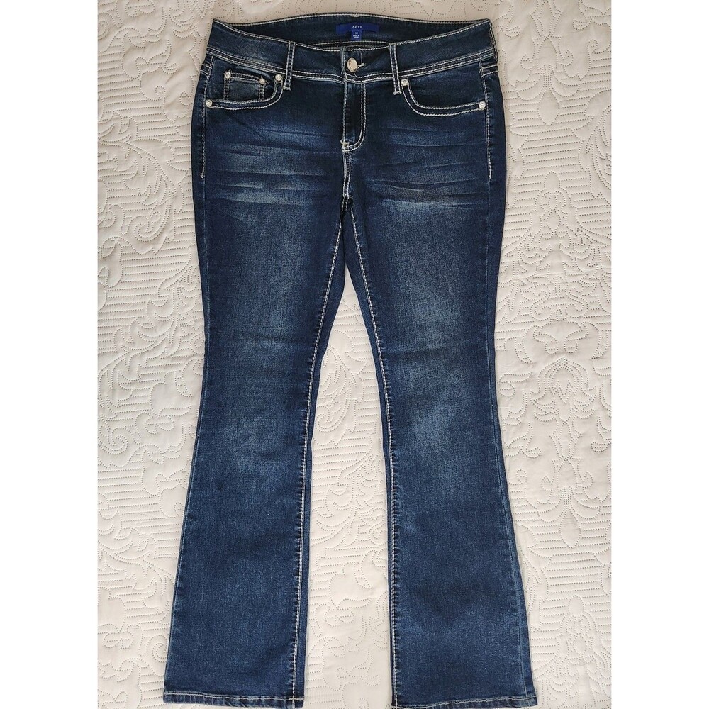 Apt.9 Womens Size 10 Bootcut Blue Denim Jeans Stretch Bling Pockets Mid-Rise